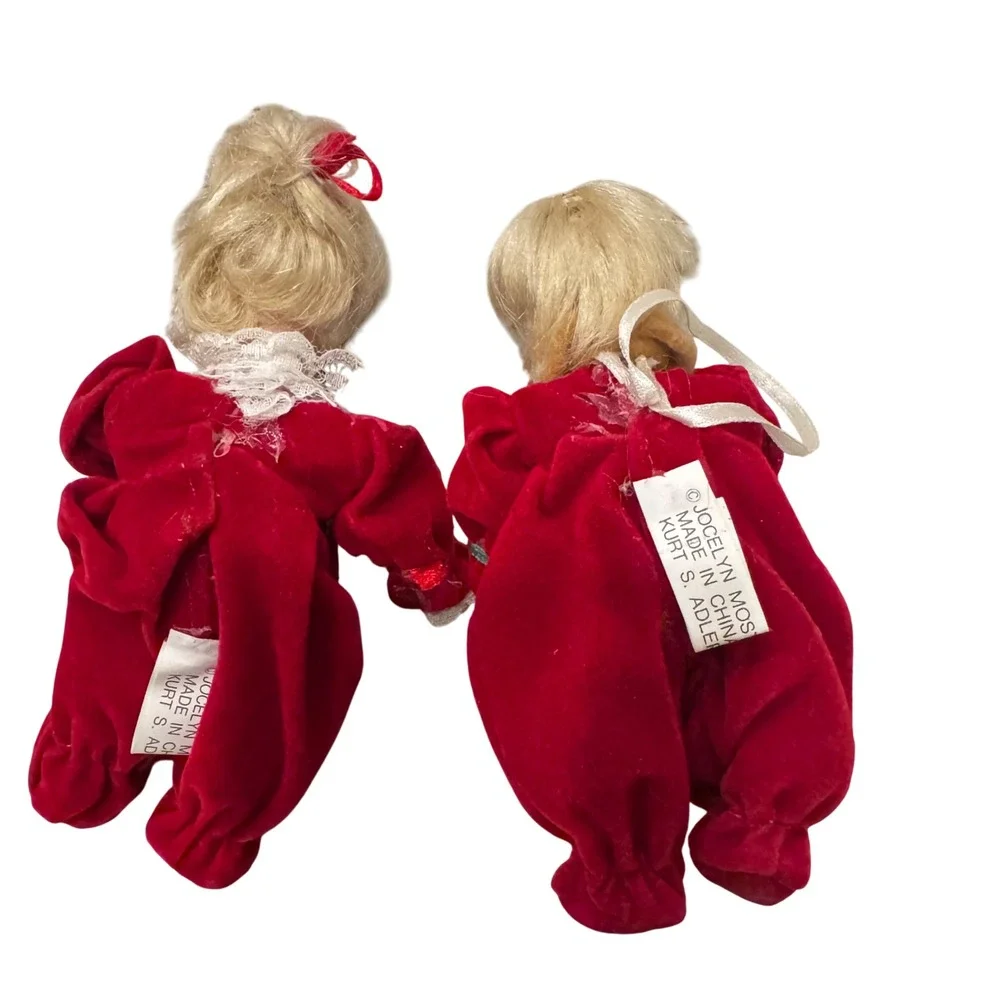 Vintage Christmas Dolls Pair‎ Red Velvet Outfit Ball Train Kurt S Adler  5
